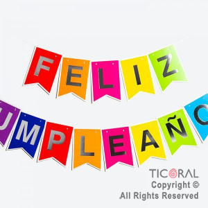 BANDERIN FELIZ CUMPLEA�OS PARTY MULTICOLOR CON STAMPING x 1